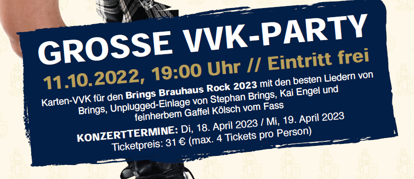 Brings Brauhausrock Gaffel am Dom VVK Party Tickets kaufen max. 4 Tickets pro Person Lieder Brings Unplugged Fanparty